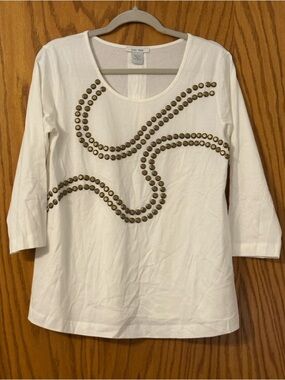 Joan Vass White 3/4 Sleeve Rivet Top - NWT - Size 1 (6-8)